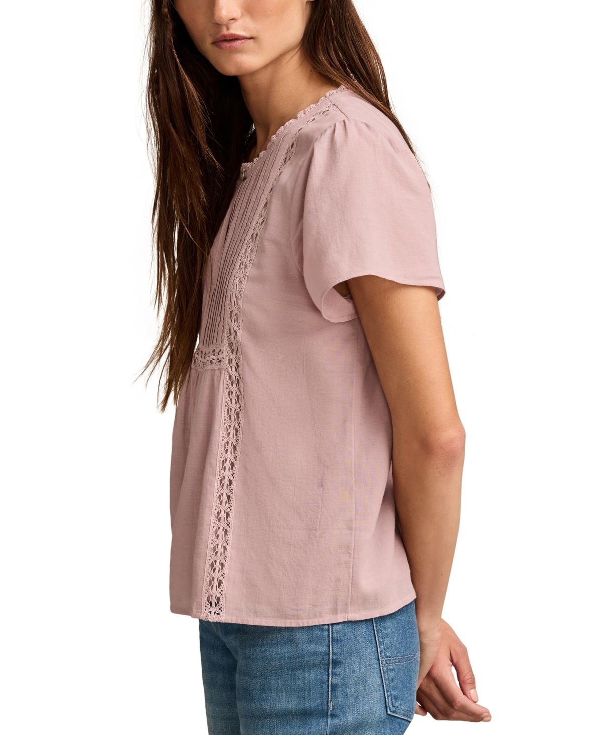 売れ筋商品|||ラッキーブランド カットソー トップス レディース Women's Cotton Pleated Split-Neck Peasant Top Blue Surf Lucky Brand Cotton Pleated Split-neck Peasant Top in Blue | Lyst