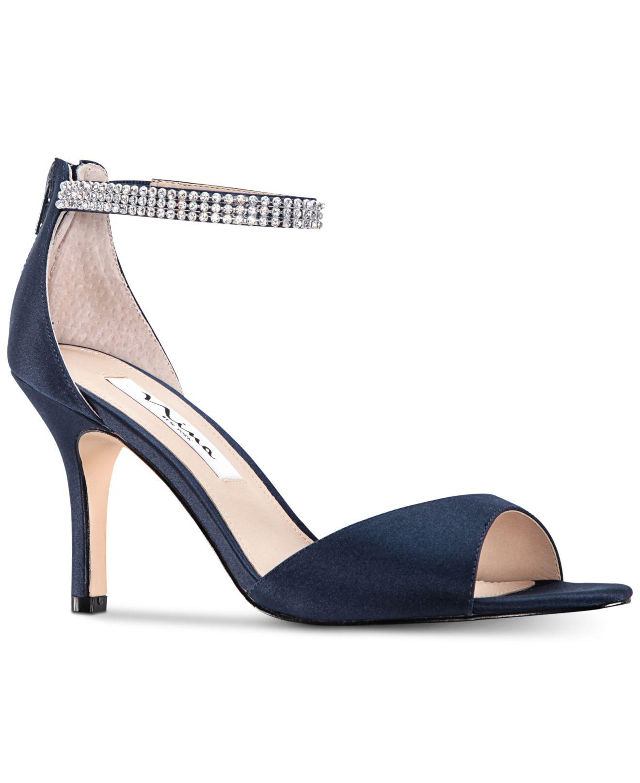 Nina Satin Volanda Evening Dress Sandals in Blue - Lyst