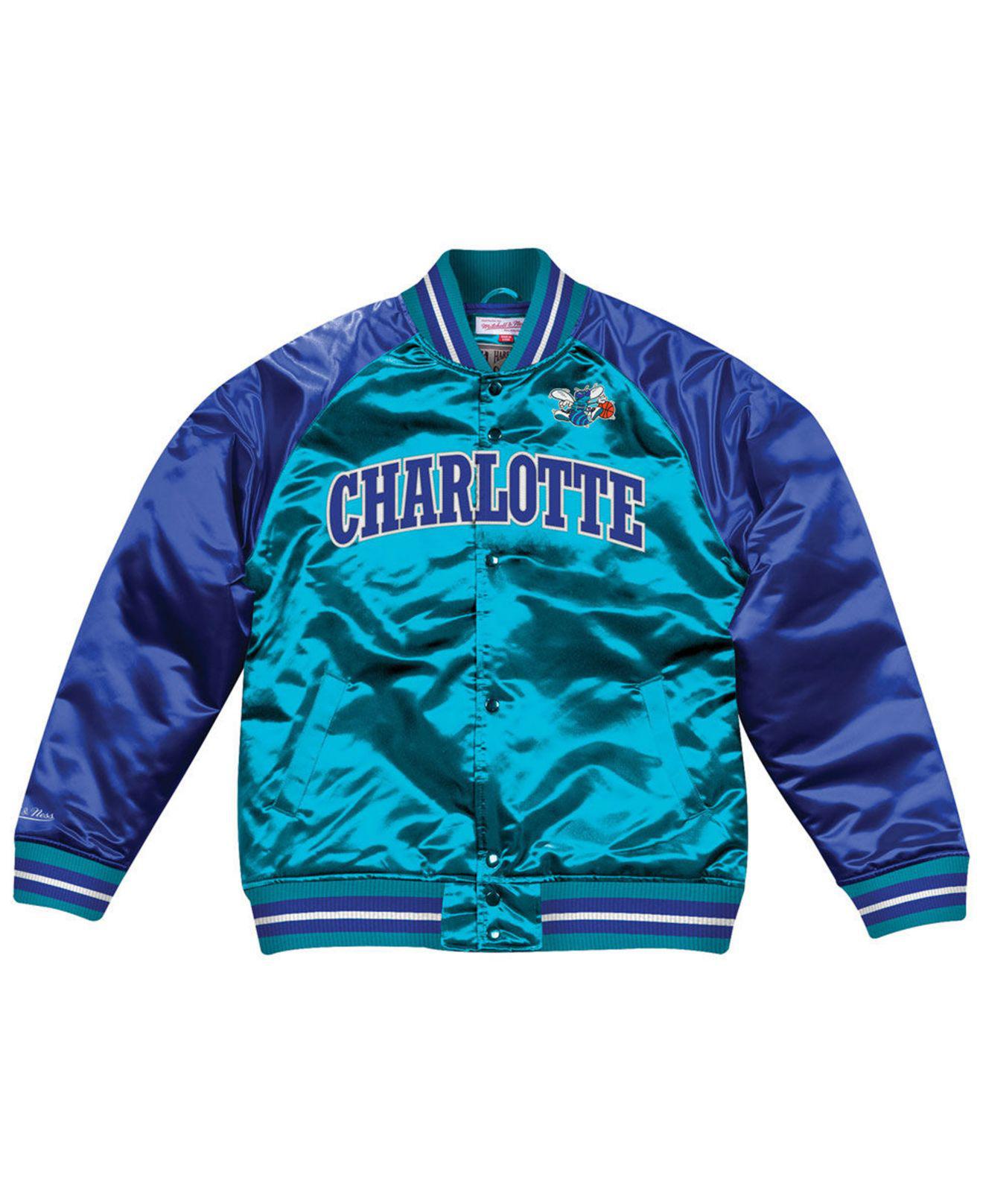 Mitchell & Ness Charlotte Hornets Tough Season Satin Jacket in Teal ...