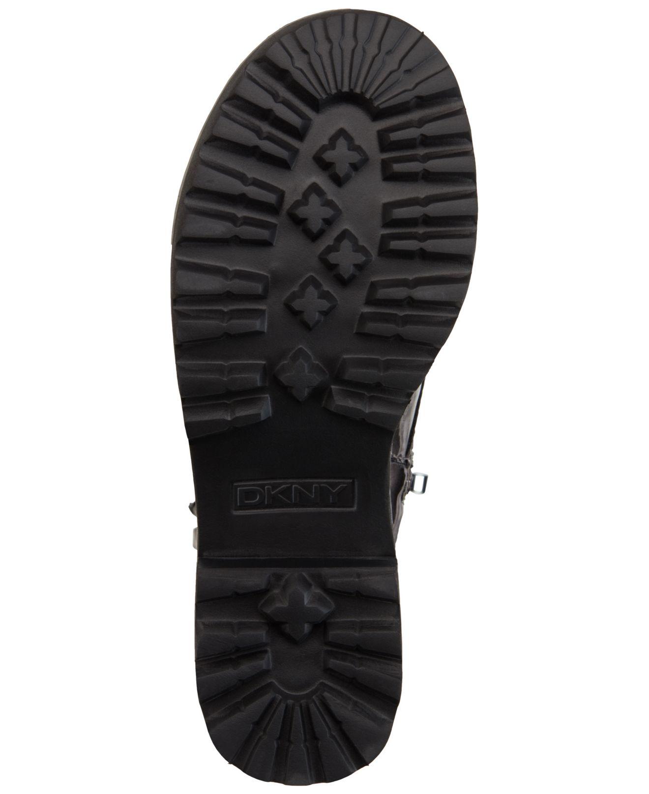 DKNY Leather Bart Lace-up Buckled Lug Sole Booties in Black - Lyst