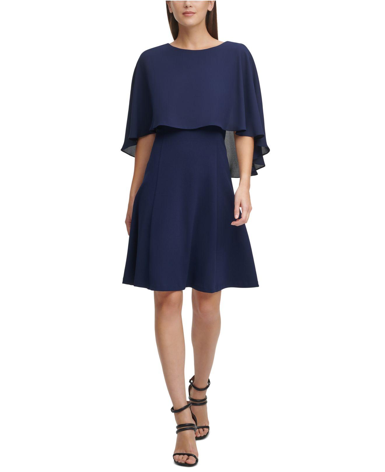 DKNY Cape-overlay Dress in Blue | Lyst