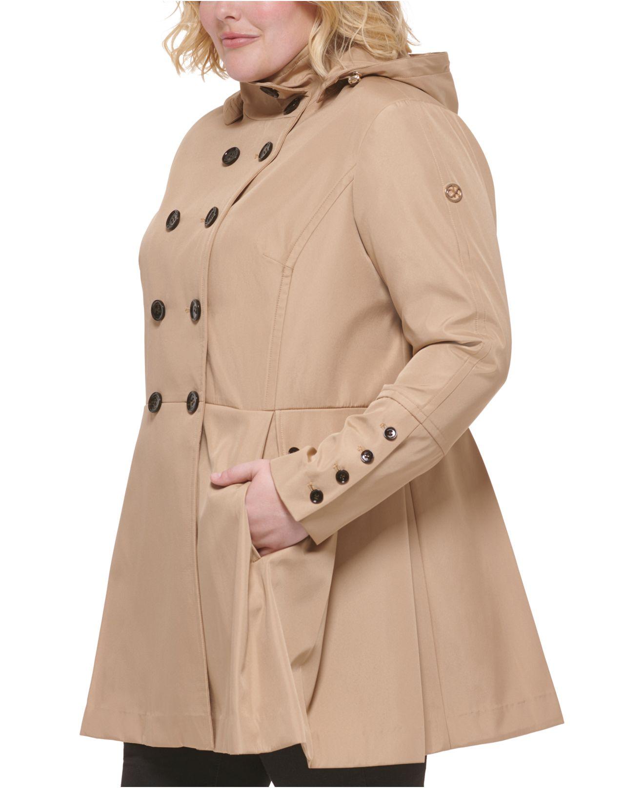Calvin Klein Plus Size Hooded Skirted Raincoat in Natural | Lyst