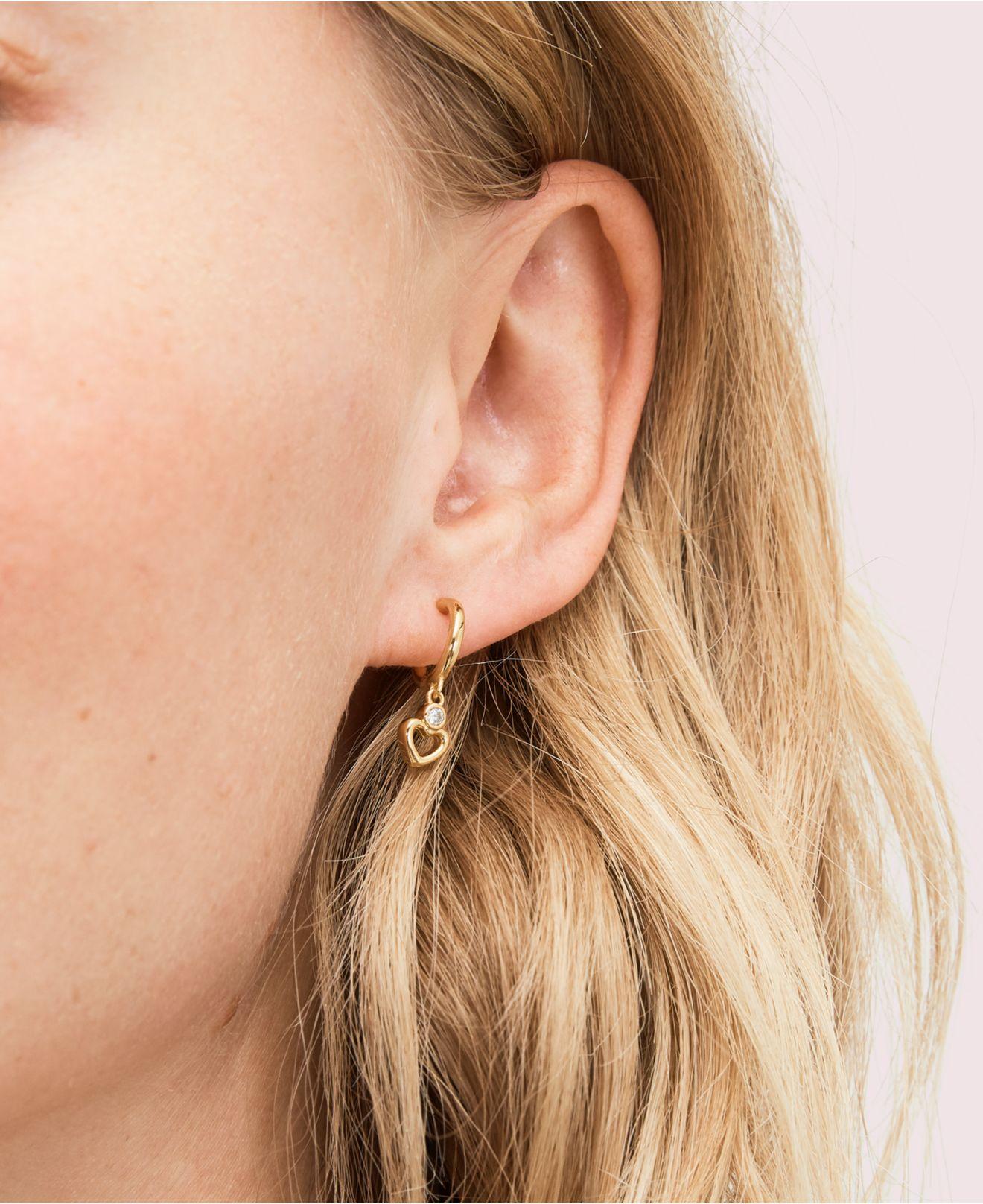 Kate Spade Goldtone Heart & Cubic Zirconia Charm Huggie Hoop Earrings