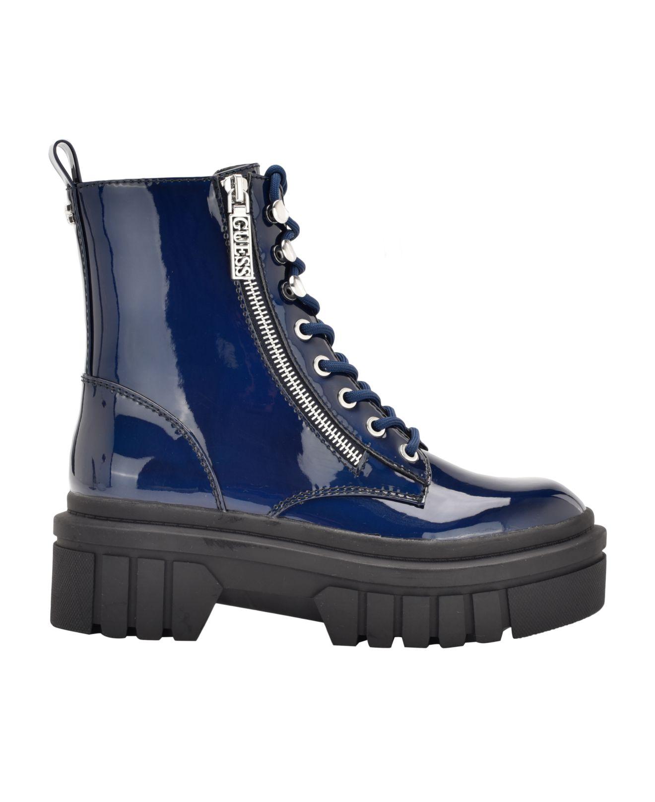 Guess Ferina Round Toe Combat Boots in Blue | Lyst