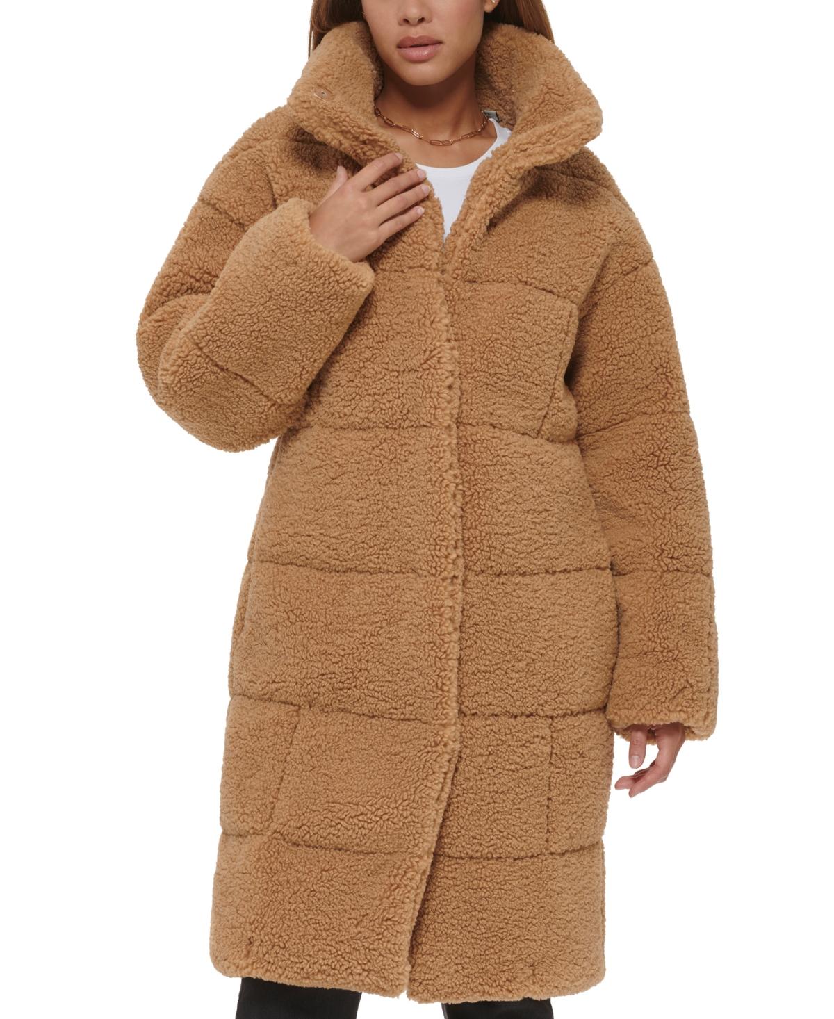 Levi's Long Sherpa Snap-closure Teddy Coat in Brown | Lyst