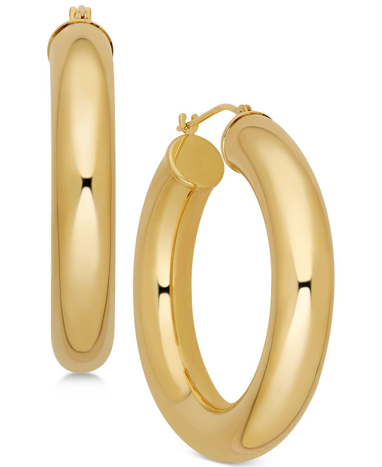 chunky gold hoop earrings 14k Ladies 14k two-tone reversible chunky hoop huggie back earrings