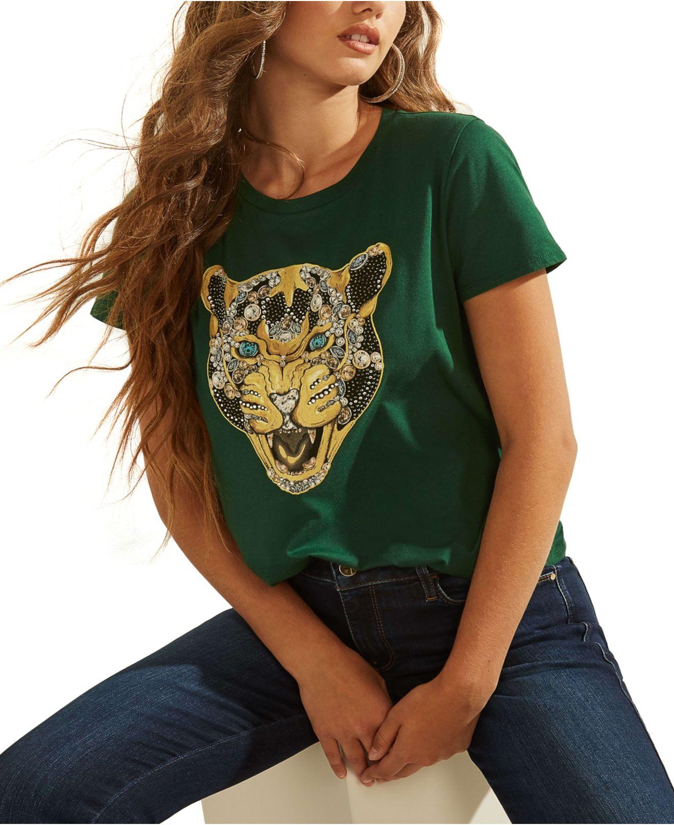 Guess Embellished Animal-graphic T-shirt in Green | Lyst
