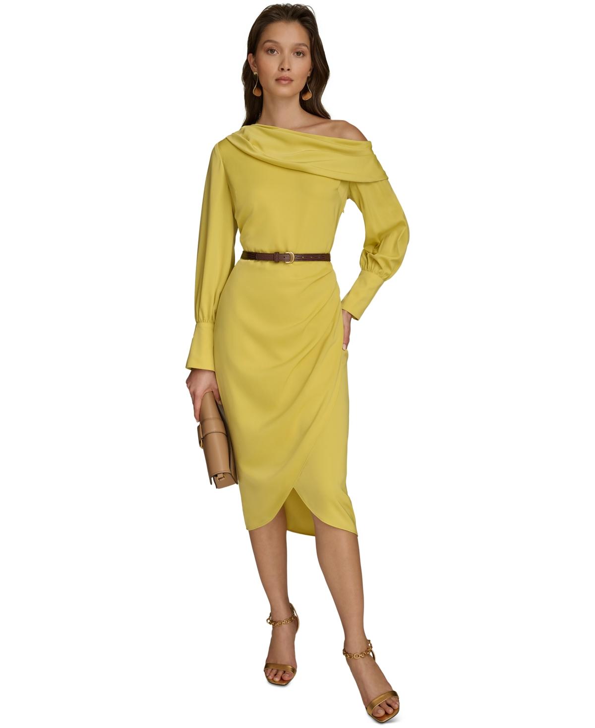 【Donna Karan New York】Belted Asymmetric-Hem Dress Donna Karan New York Women's Belted Asymmetric-Hem Dress