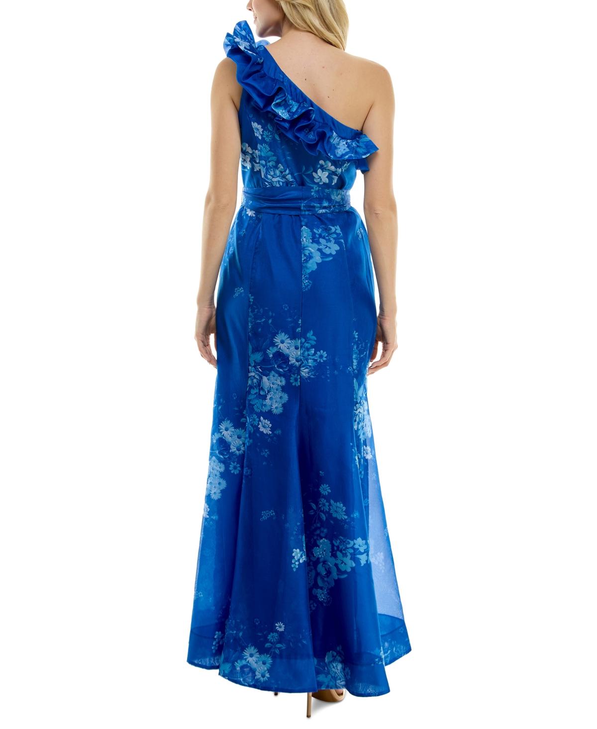 Taylor Ruffled One-shoulder Organza Gown in Blue | Lyst