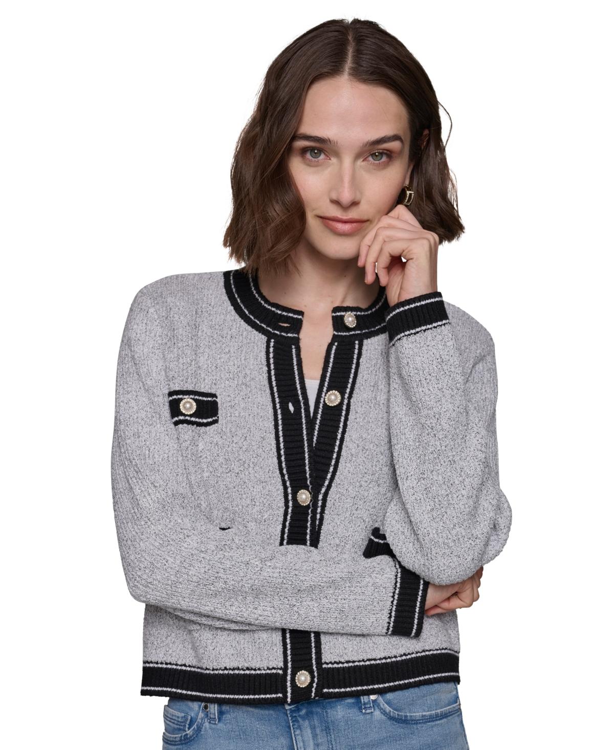 Karl Lagerfeld Contrast border Knit Cardigan in Gray Lyst