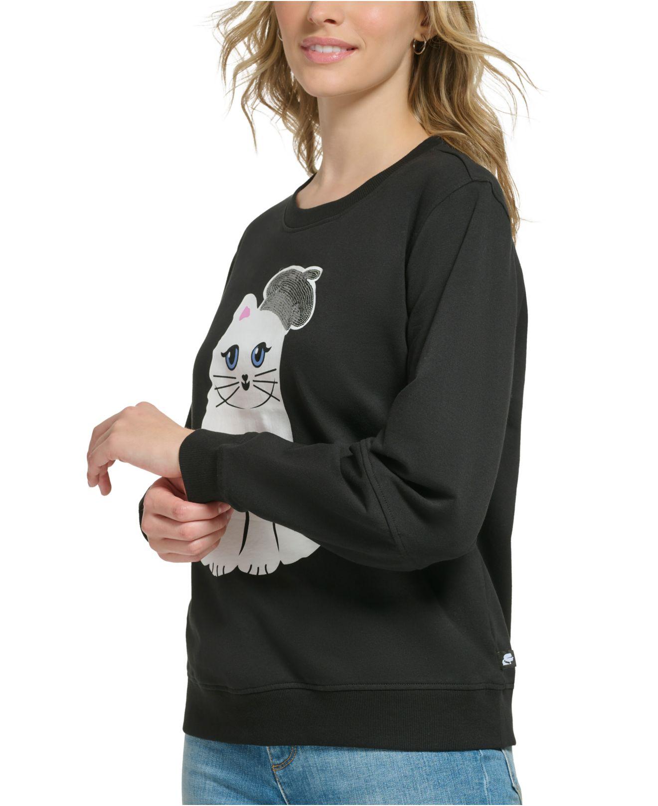 Karl Lagerfeld Embellished Choupette Graphic Sweatshirt in Black