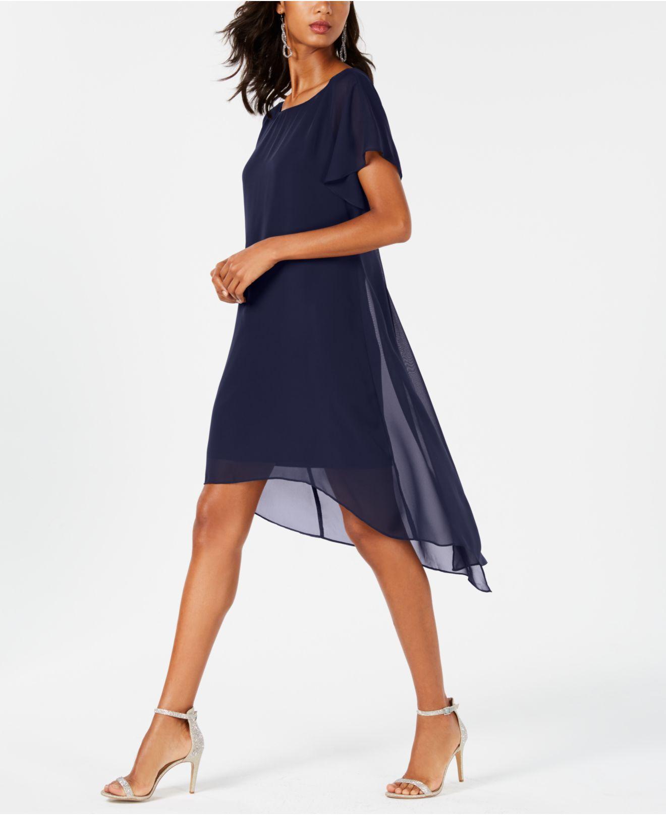 Adrianna Papell Chiffon-overlay A-line Dress in Navy (Blue) | Lyst