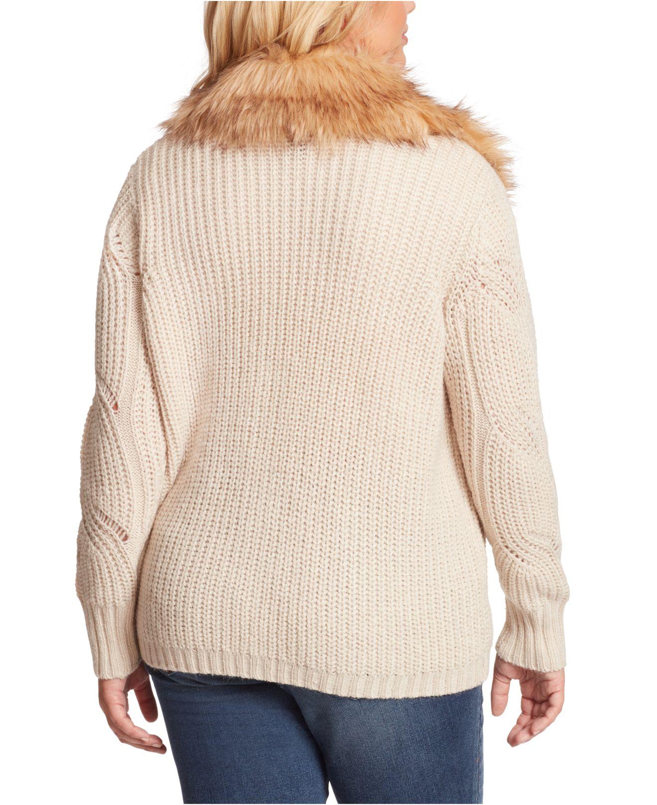 fur collar cardigan plus size
