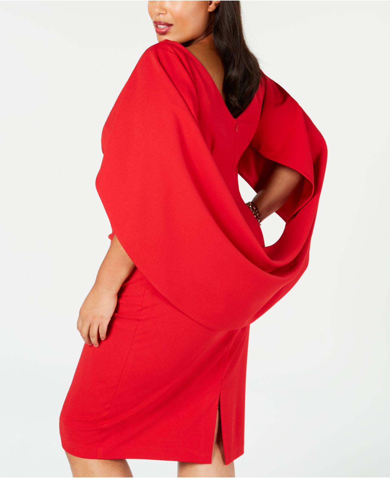 Plus Size Ruched Cape Dress in Dark Red ...