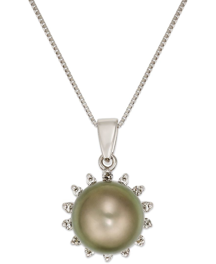 Macy's Tahitian Pearl (8mm) And Diamond (1/10 Ct. T.w.) Pendant