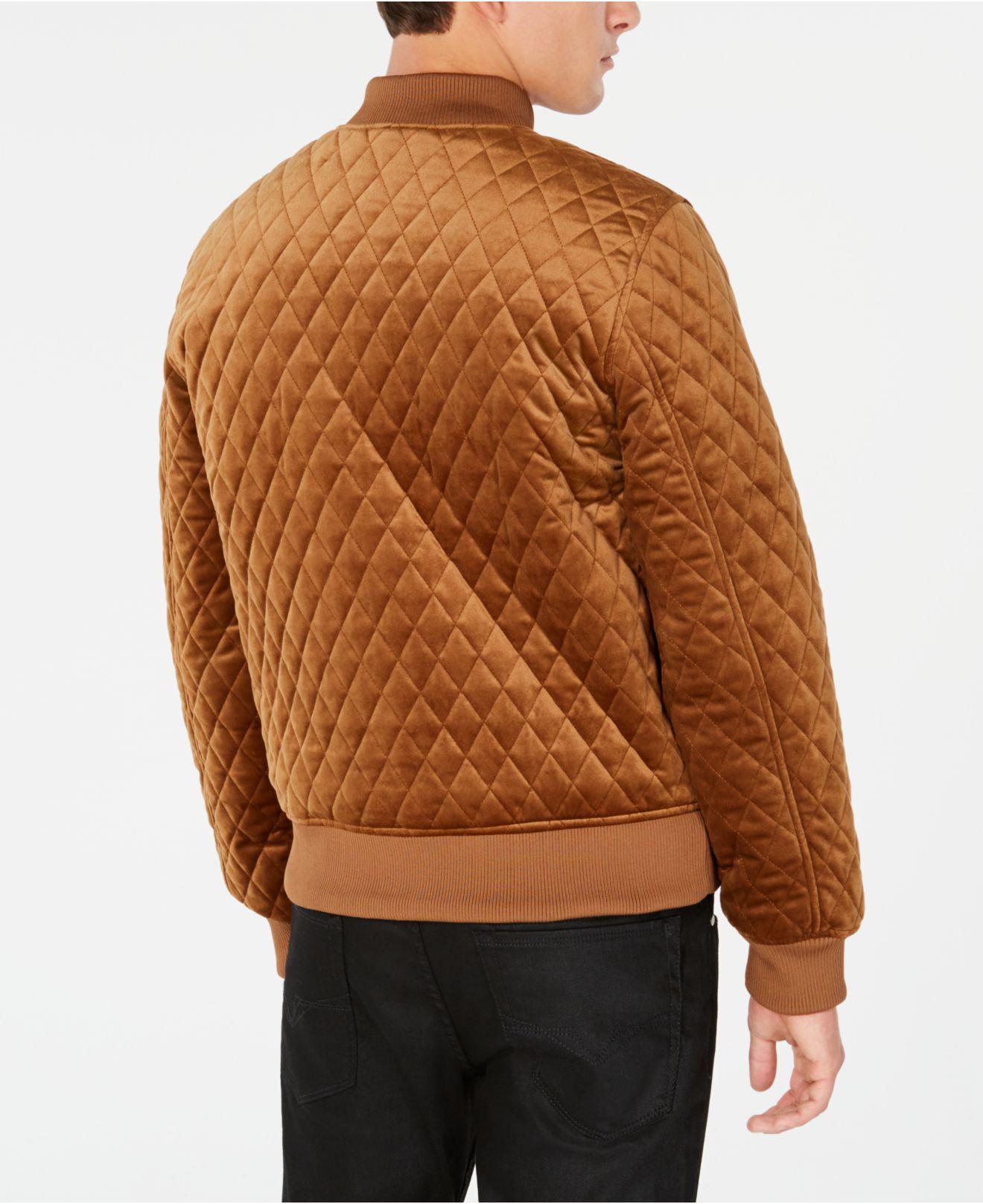 Guess Quilted Velvet Bomber Jacket in Brown for Men Lyst