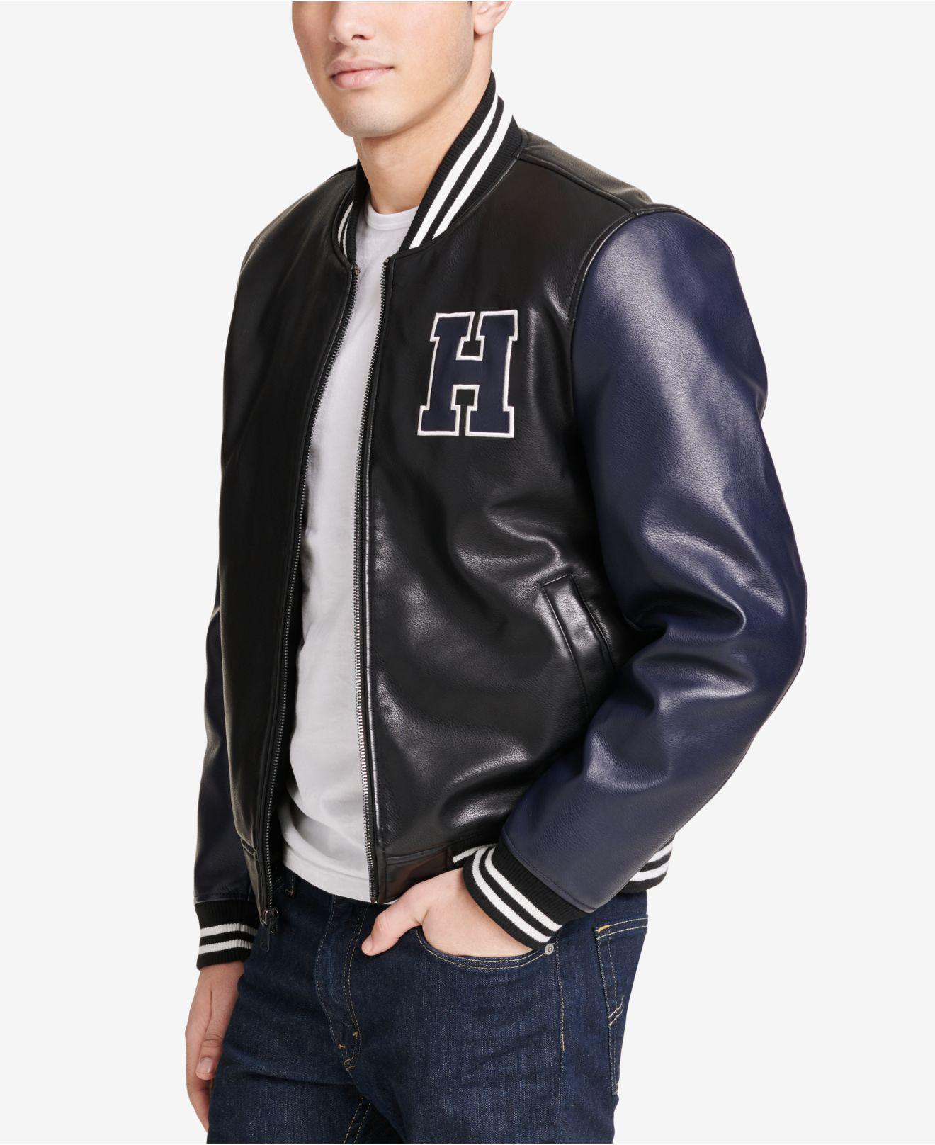 faux leather letterman jacket