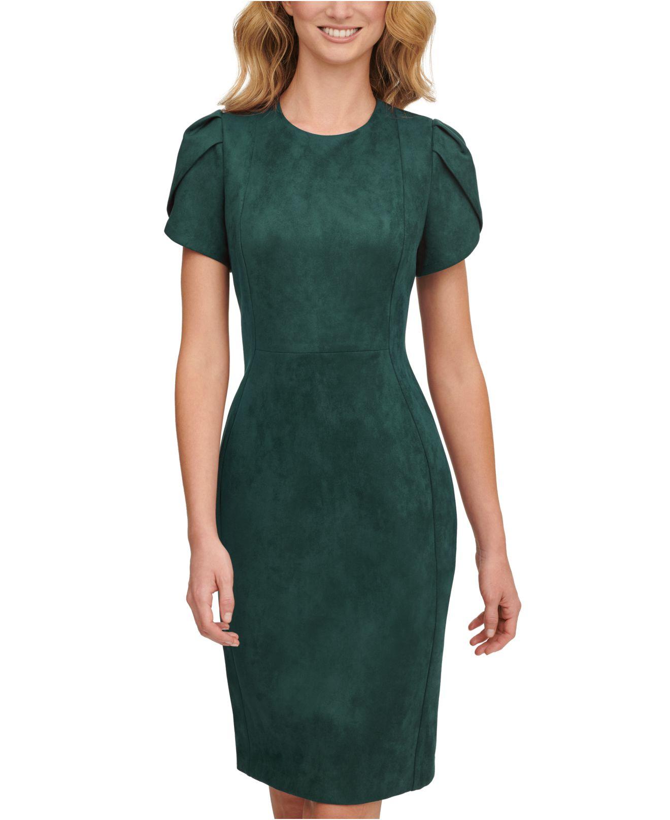 Calvin Klein Scuba-suede Sheath Dress in Green | Lyst