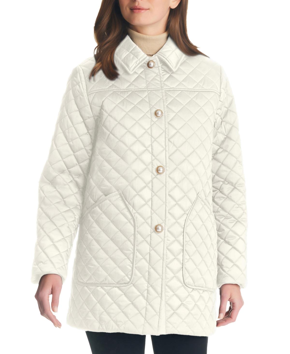 Kate Spade Imitation-pearl-button Quilted Coat in Natural | Lyst