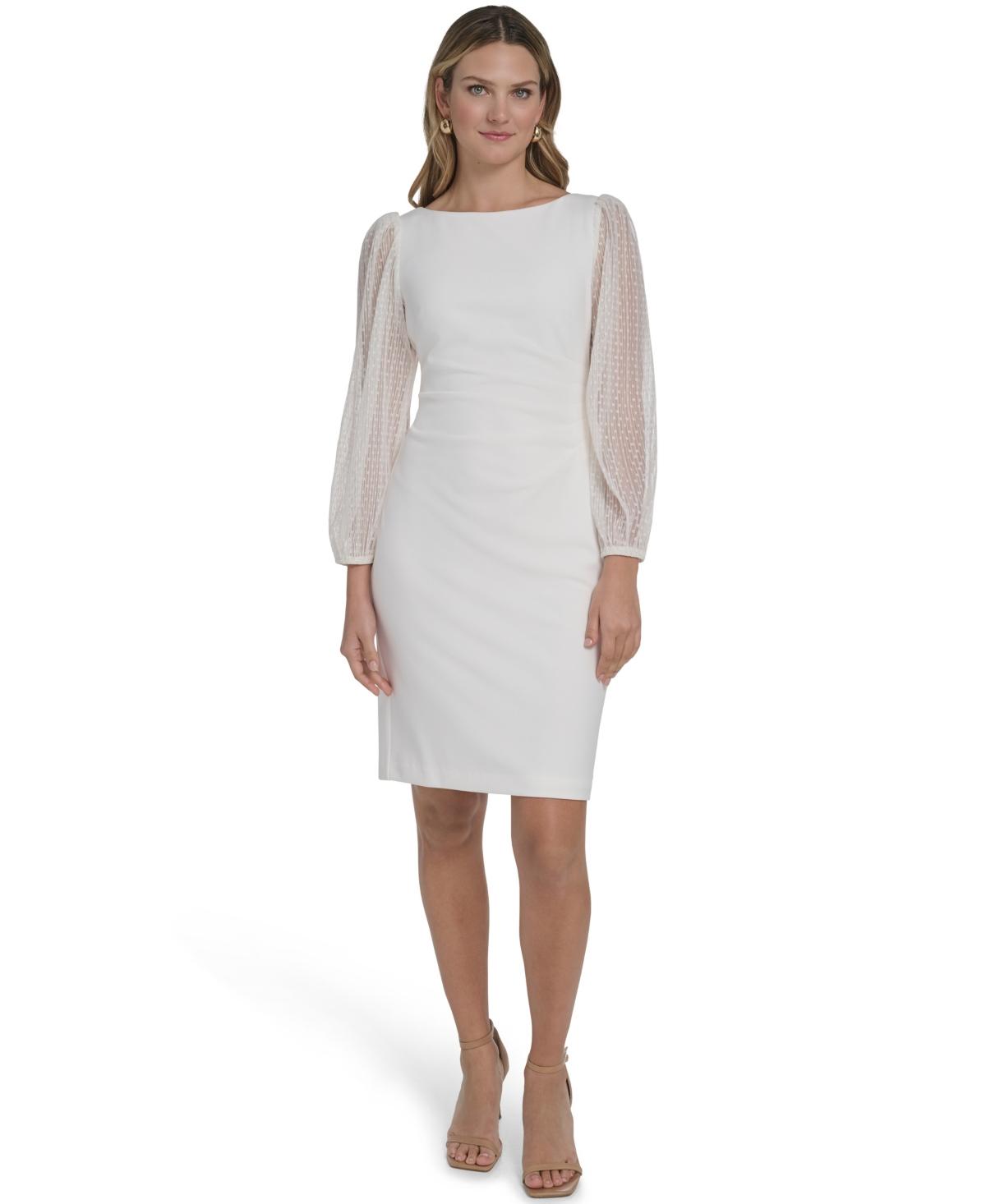 knee length dresses for ladies Leyna White Mesh Long Sleeve Dress - US 4 main image 1