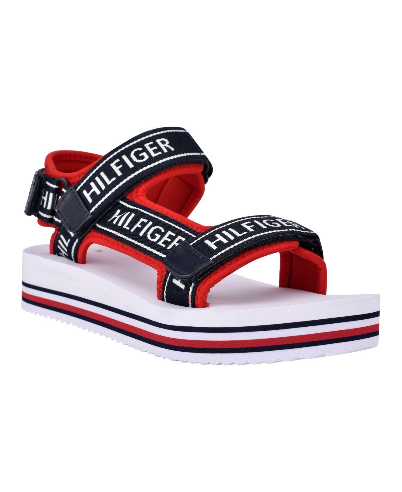 Tommy Hilfiger Nurii Hook And Loop Sport Sandals in Red