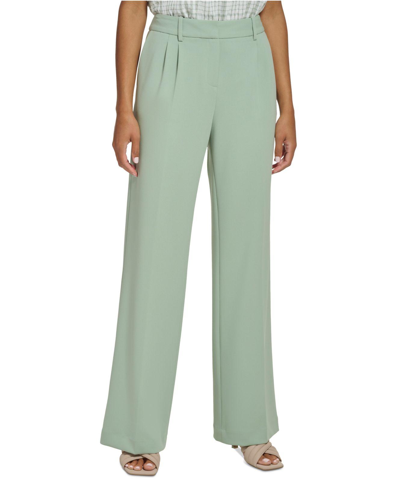 Calvin Klein Mid rise Wide leg Suit Pants in Green Lyst