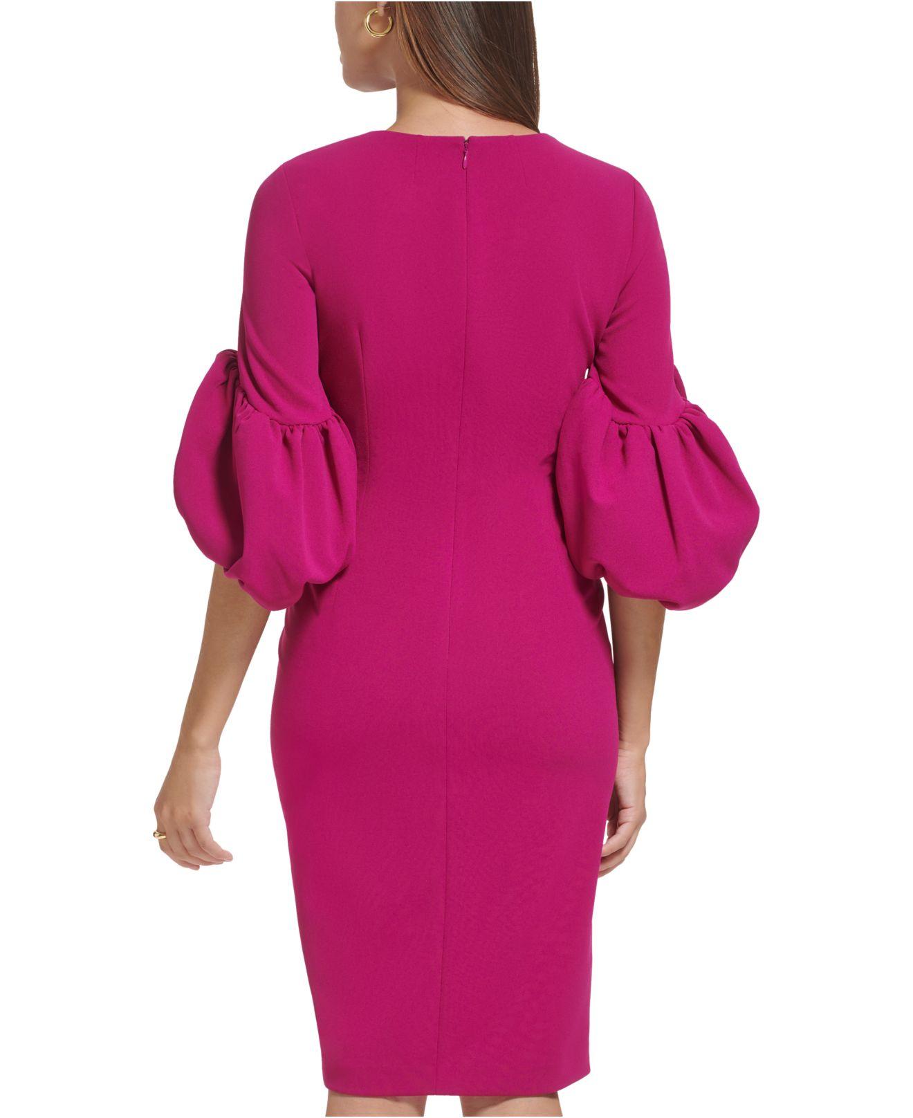 Calvin Klein Puff-sleeve Sheath Dress in Pink | Lyst