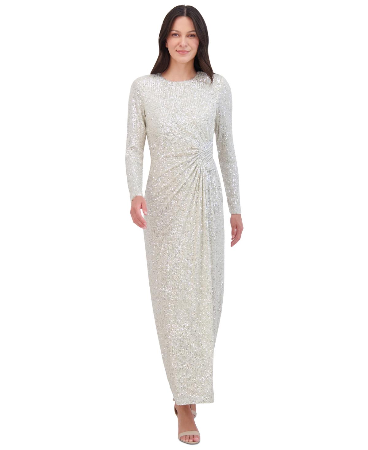 Eliza J Sequined Ruched Gown in White Lyst