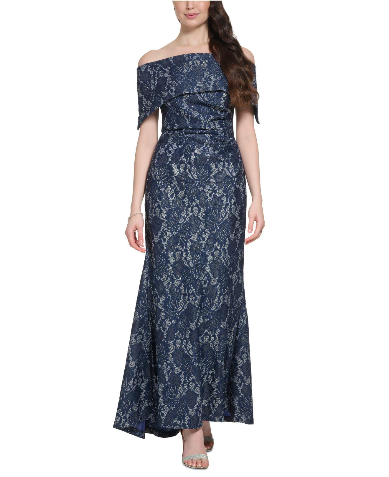 Vince camuto sequin off the shoulder gown sales