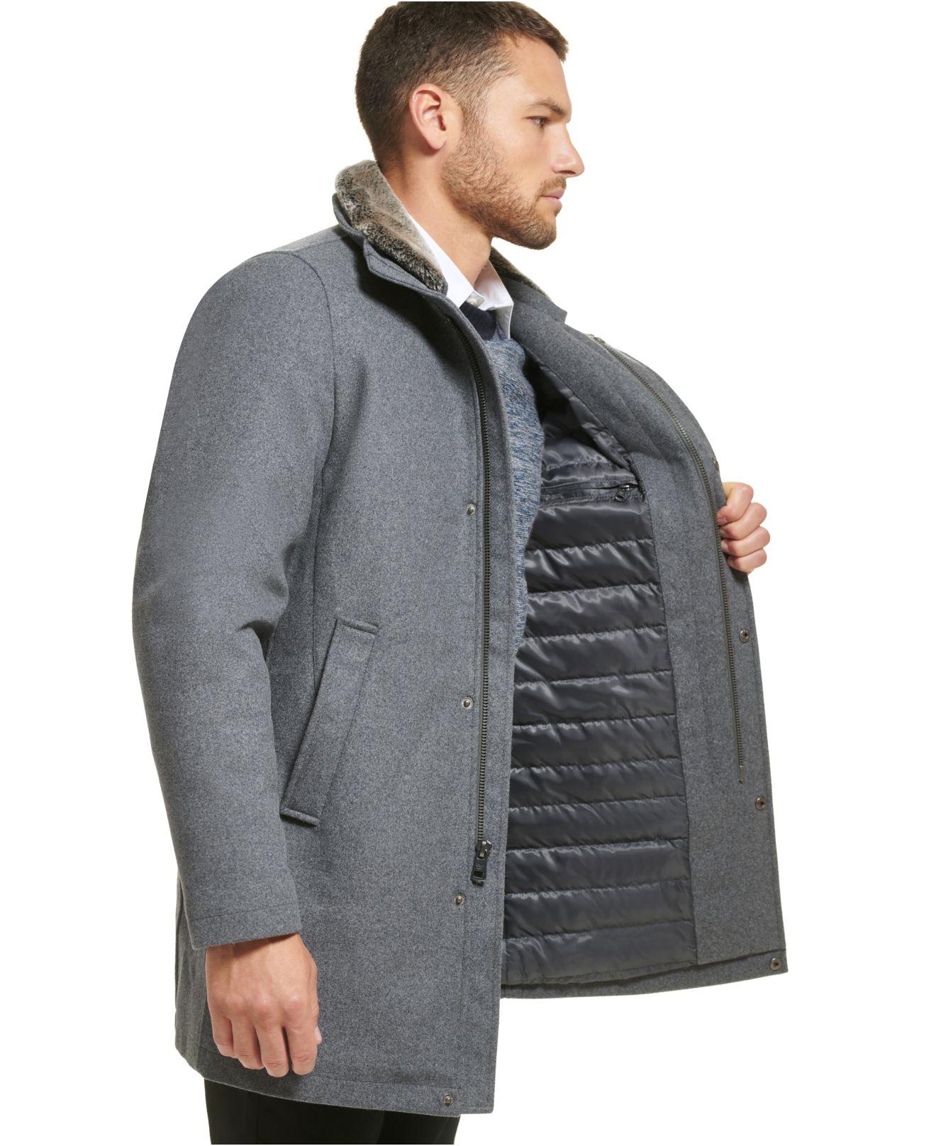 Calvin Klein Urban Walker Coat With Detachable Faux Rabbit Fur At Interior  Collar in Gray for Men | Lyst
