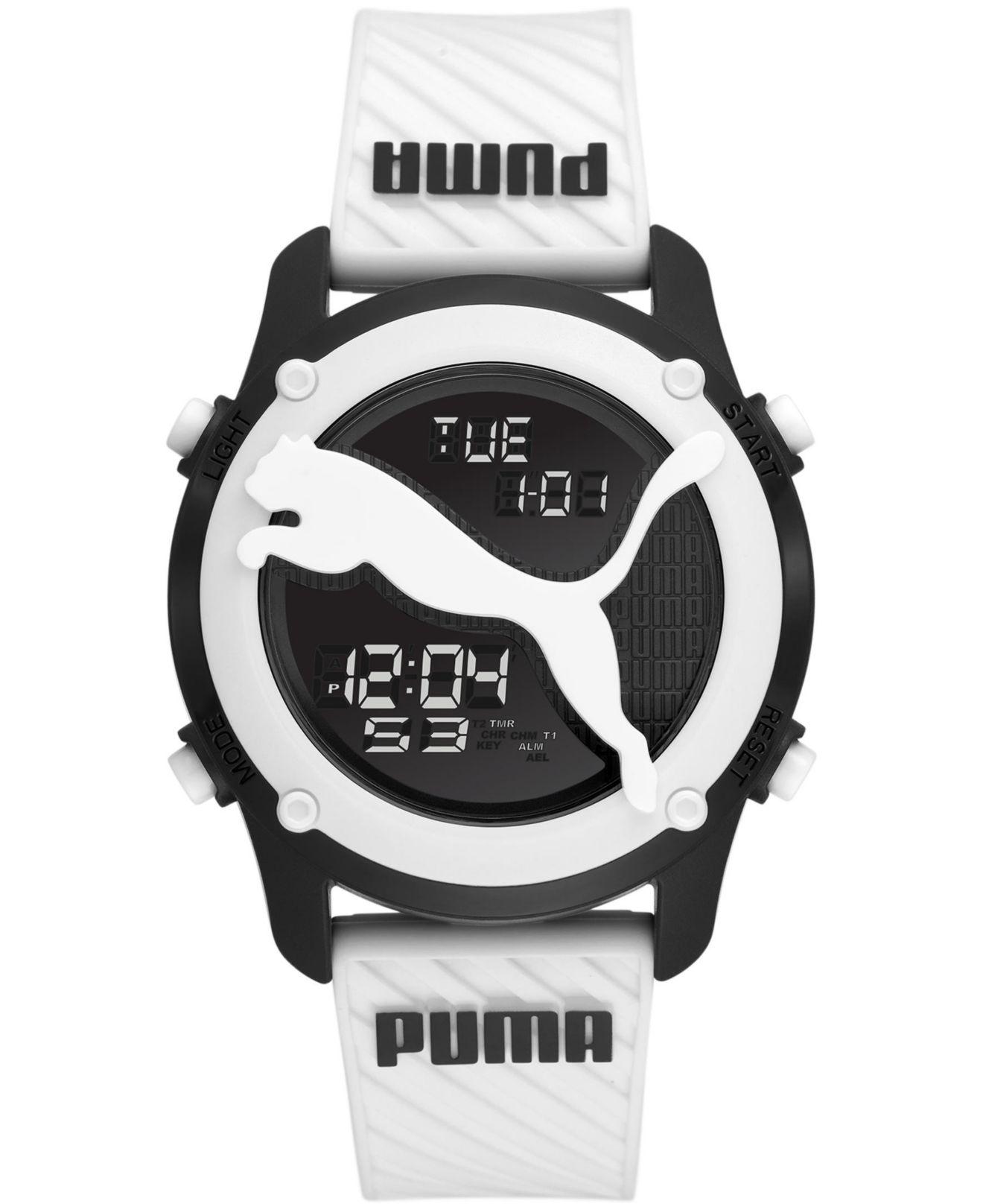 PUMA Big Cat Digital White Polyurethane Strap Watch 44mm in Metallic