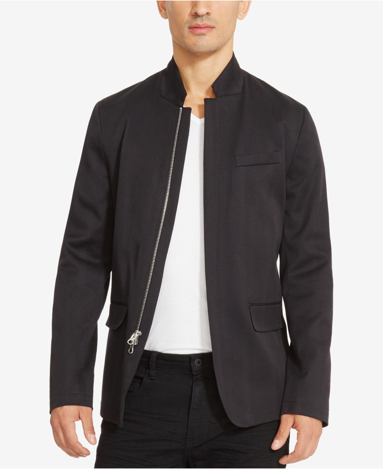 Kenneth Cole Reaction Cotton Men's Zip-front Blazer in Black for Men | Lyst