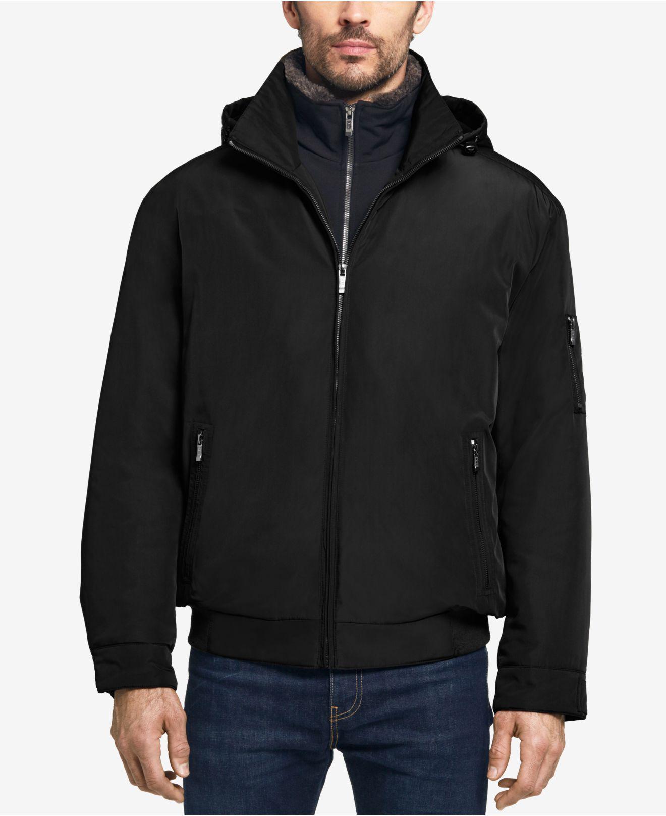 Weatherproof Synthetic Men's Ultra Oxford Hooded Bomber Jacket in Black