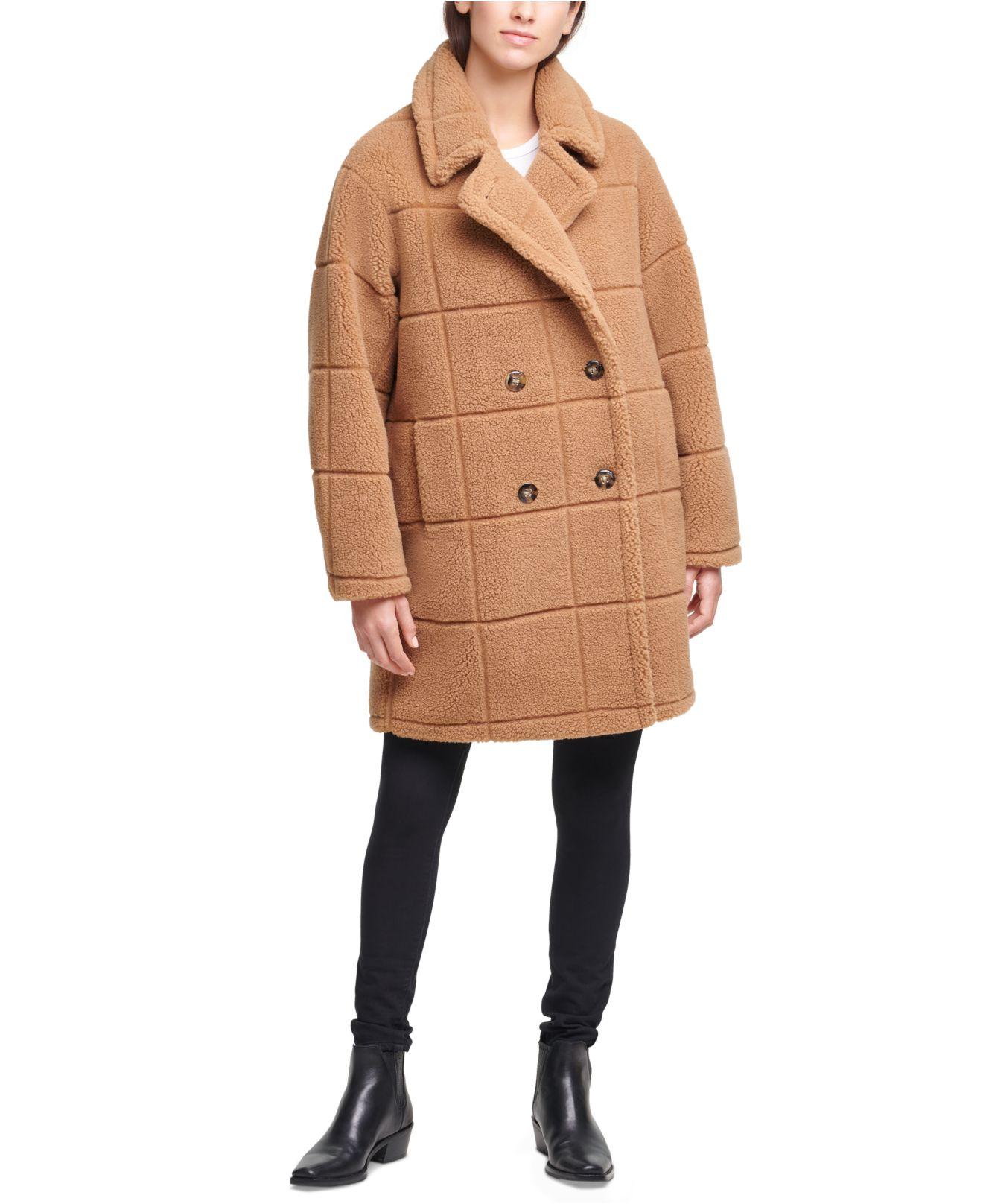 Calvin Klein Doublebreasted Fauxfur Teddy Coat in Red Brown (Brown