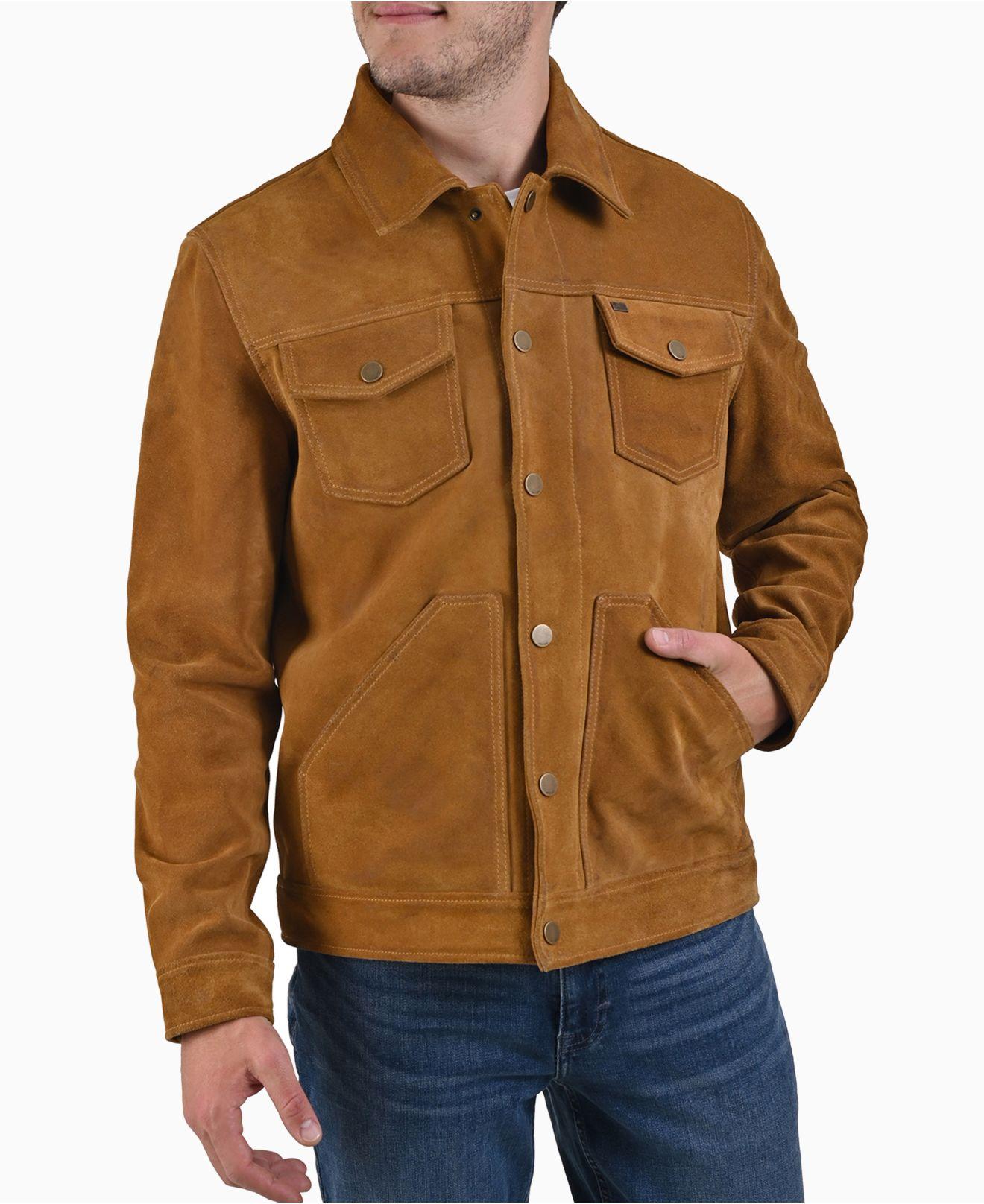 Frye Vintage Leather Trucker Jacket With Removable Collar in Brown for