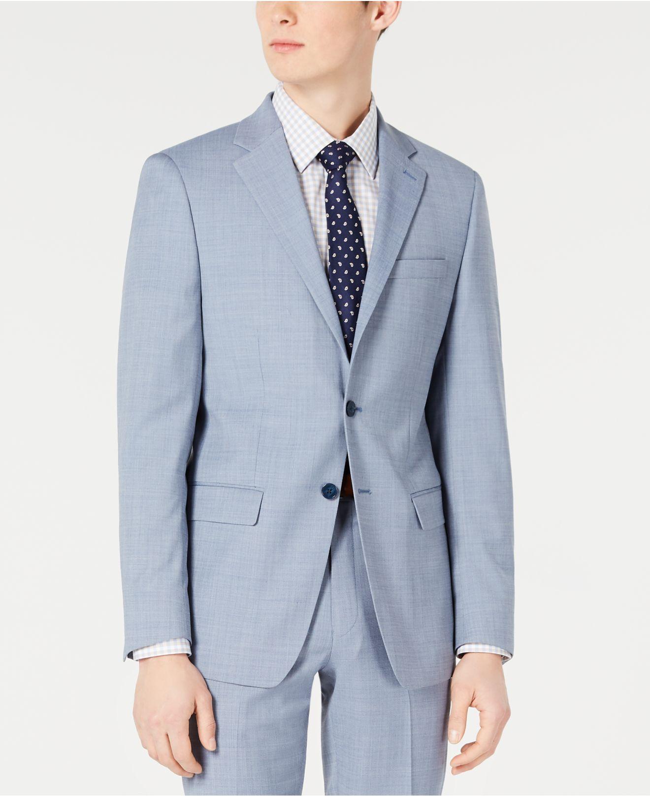 Calvin Klein Wool Xfit Slimfit Light Blue Sharkskin Suit Jacket for