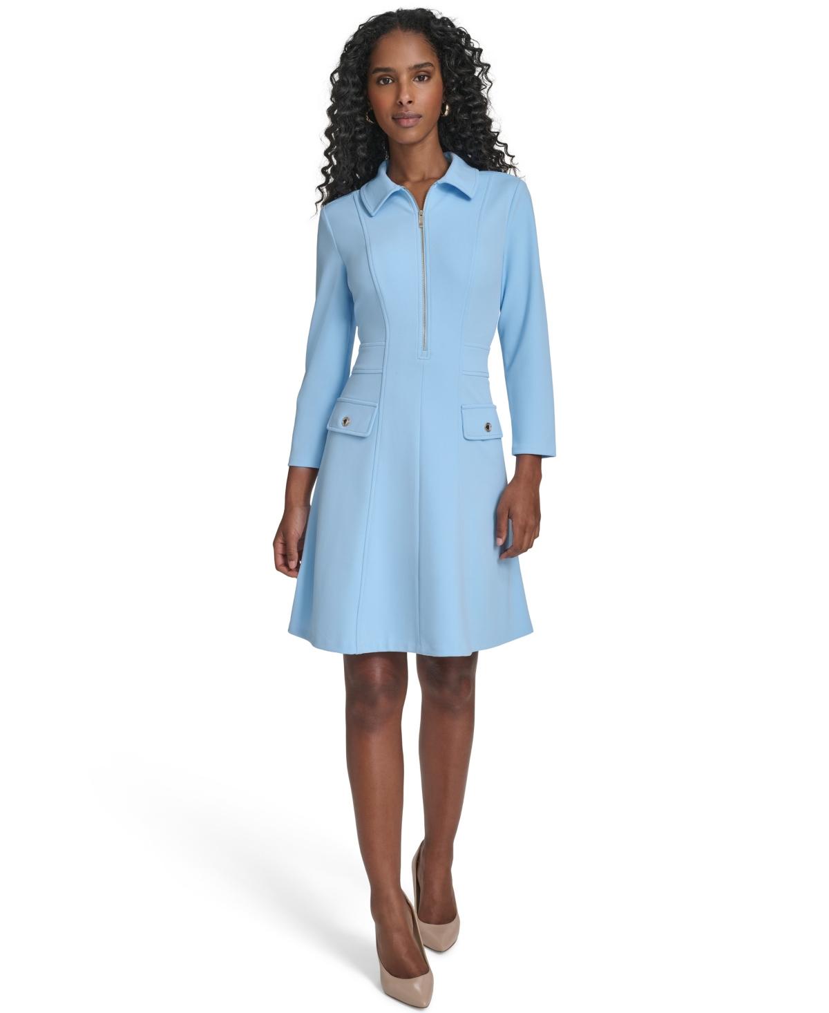 Tommy Hilfiger Zip-front Fit And Flare Dress in Blue | Lyst