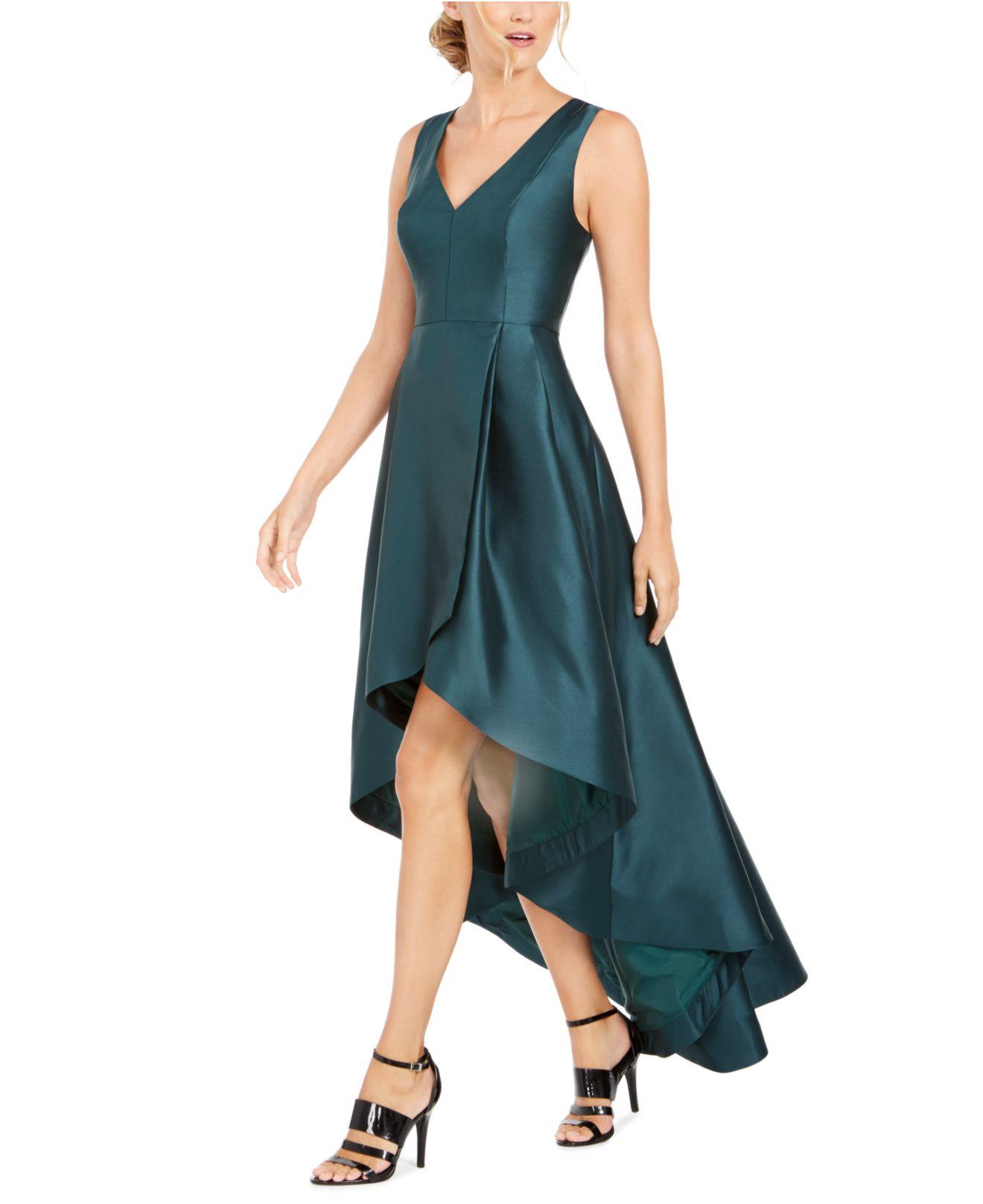 Calvin Klein V-neck Satin High-low Gown in Green | Lyst