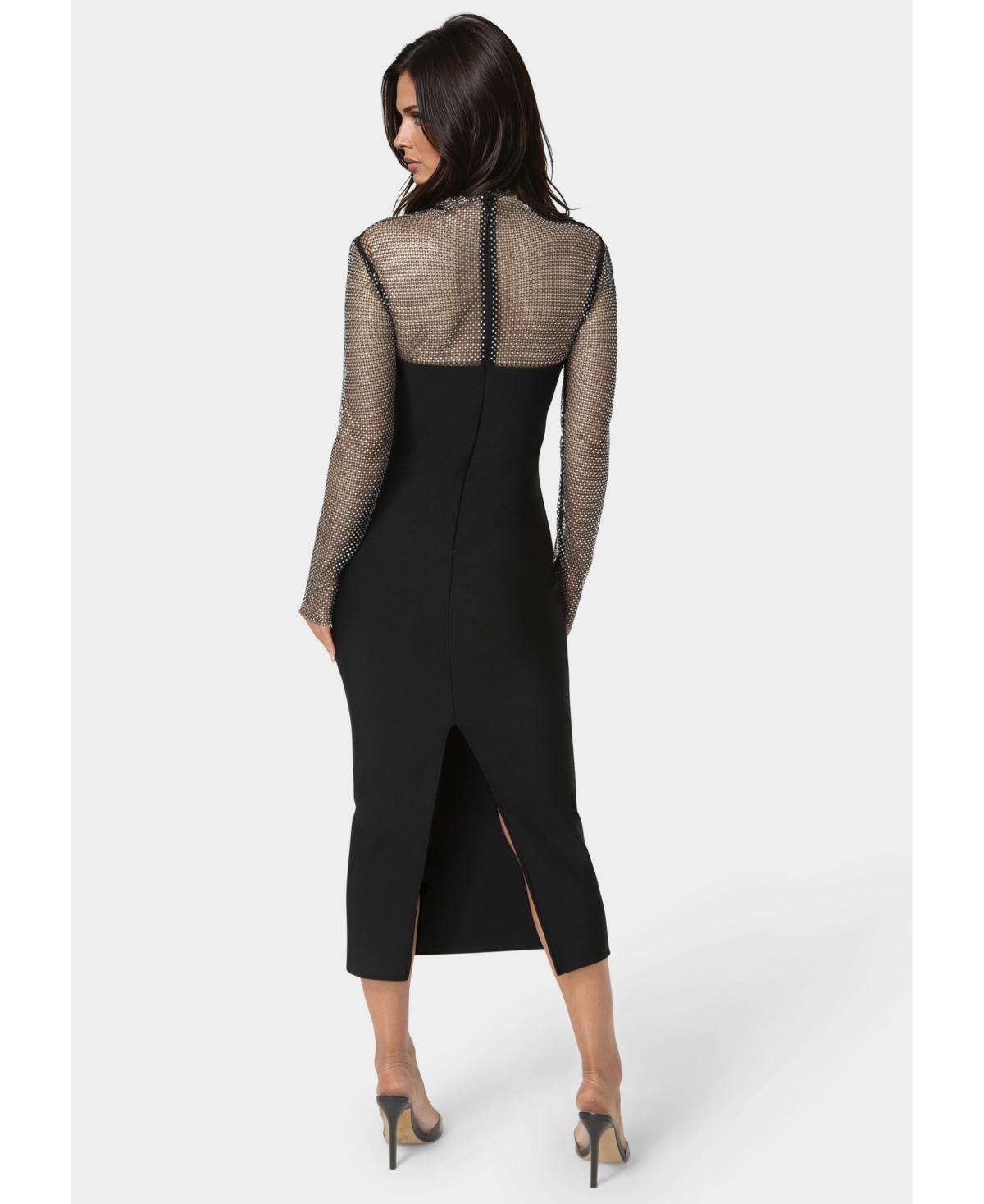 black long dress with high slit Weslyn Black Satin Lace High Slit Dress