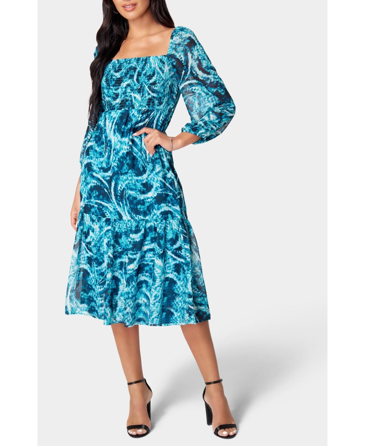 Bebe Printed Chiffon Midi Dress in Blue | Lyst