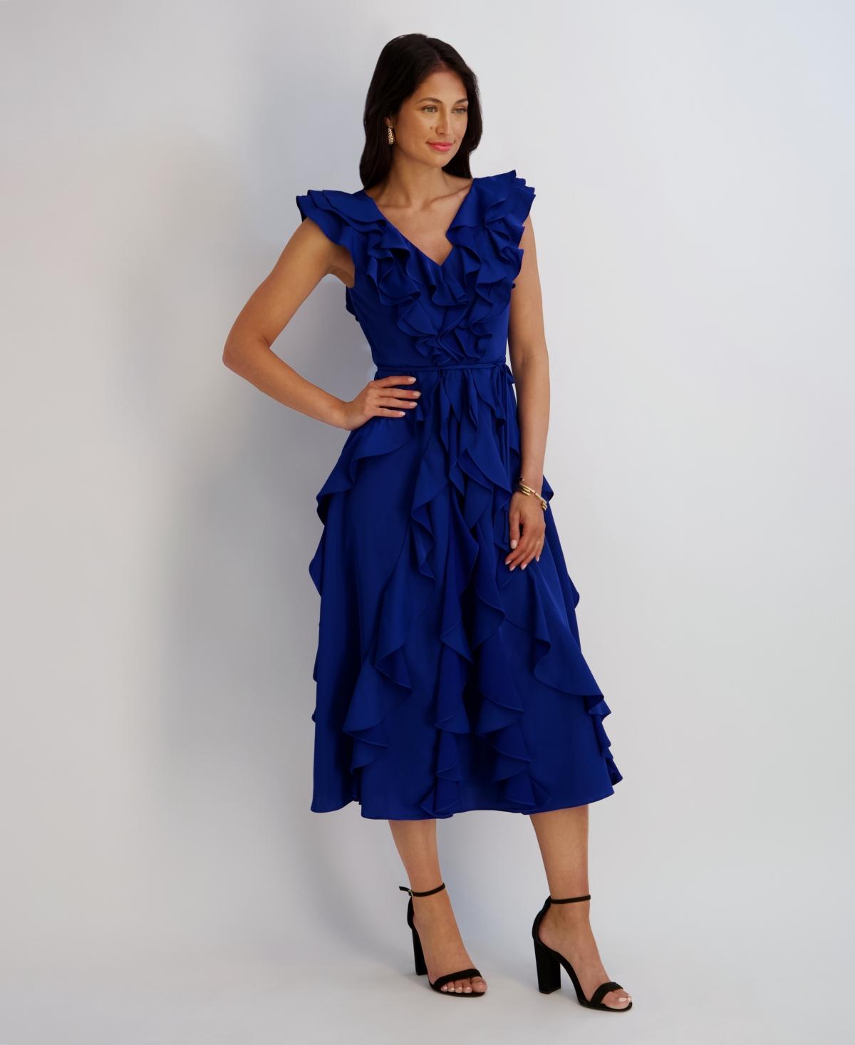 navy blue dress for baby girl Kensie Short Sleeve Smocked Waist A-Line Midi Dress