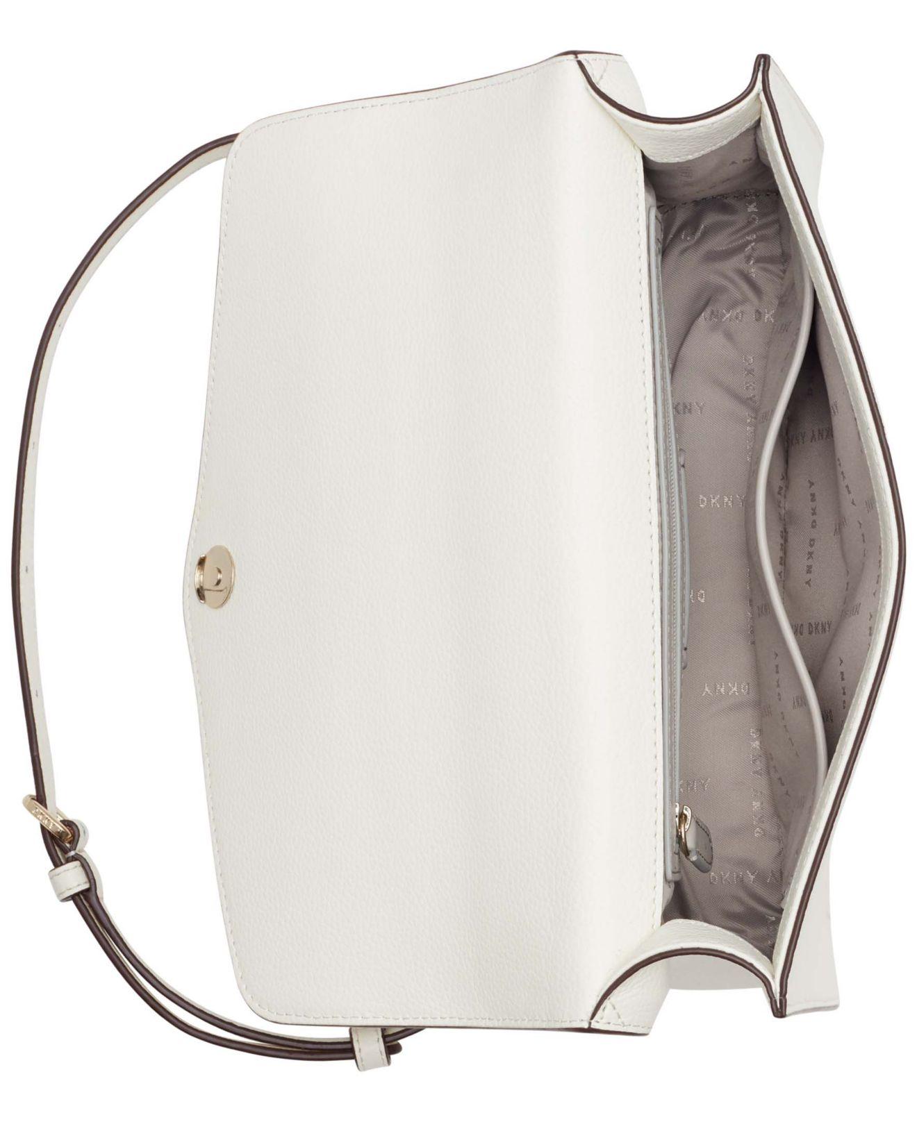 DKNY Elissa Large Leather Shoulder Flap in White/Gold (White) Lyst
