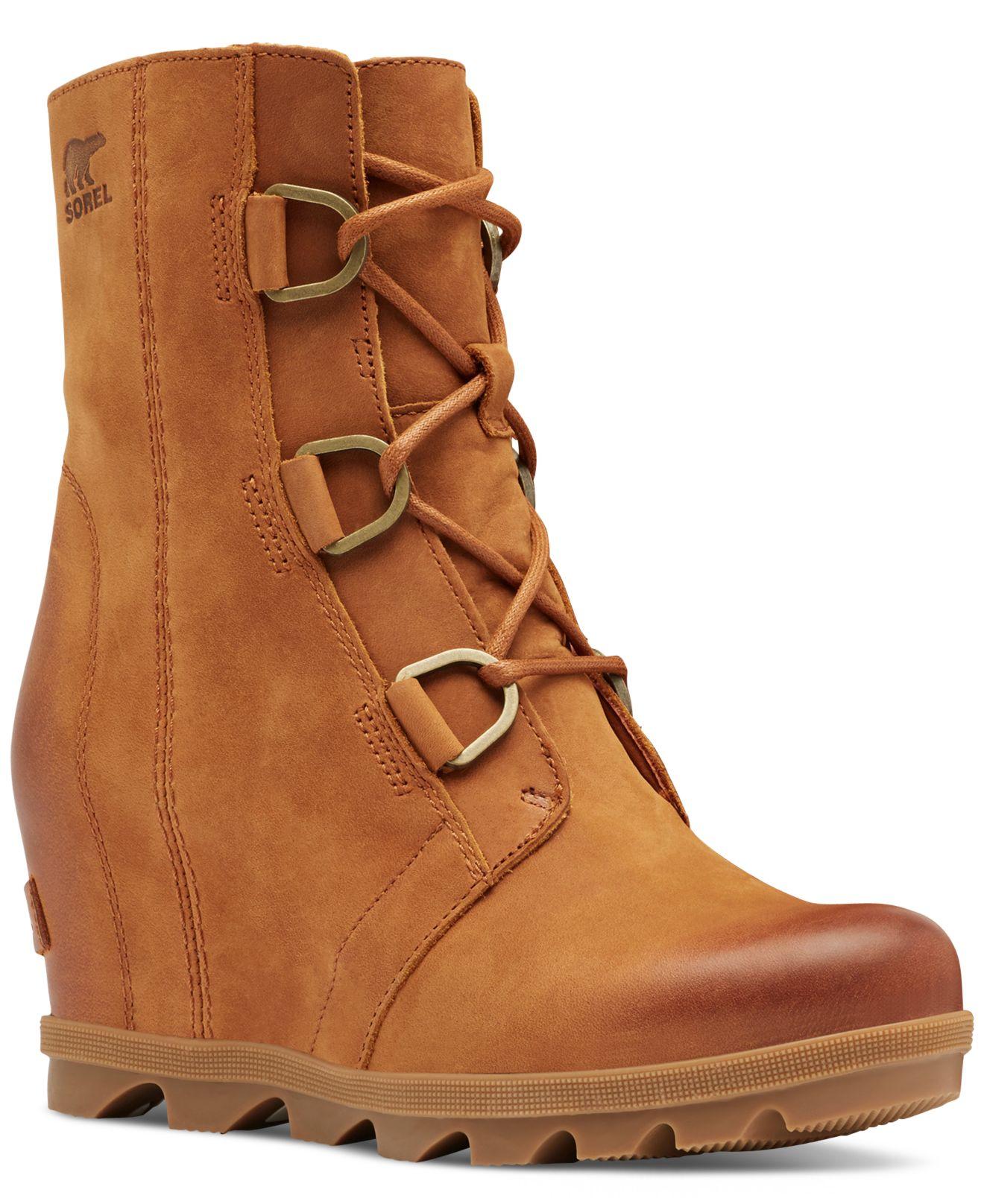 Sorel Leather Joan Of Arctic Wedge Booties in Brown - Lyst