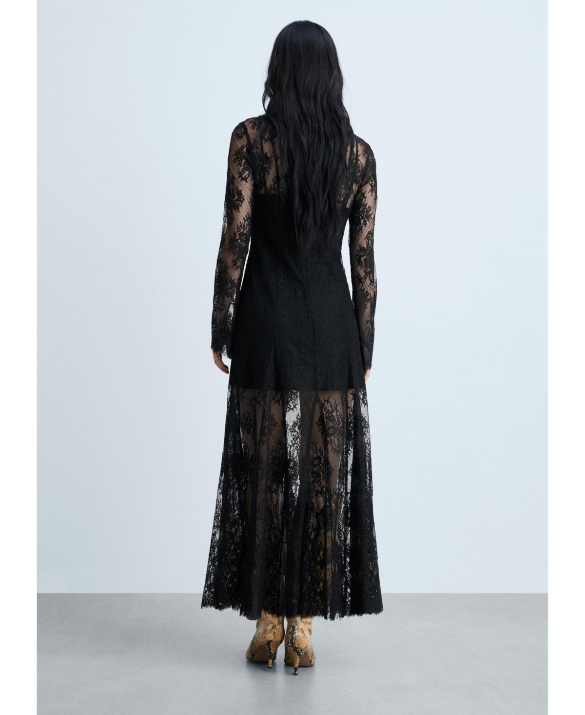Mango Semi-transparent Lace Long Dress in Black Lyst