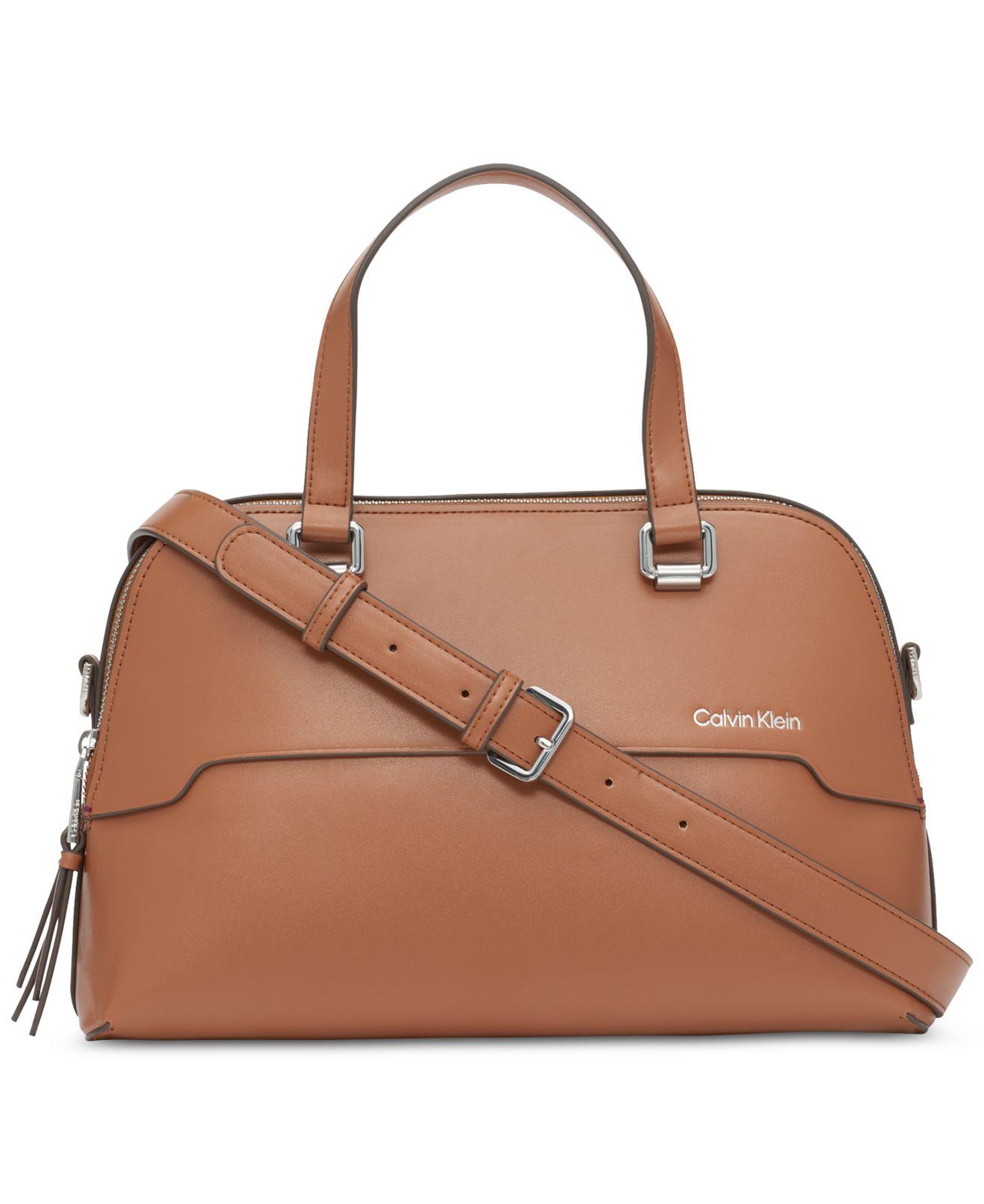 Calvin Klein Jasper Top Zipper Medium Convertible Satchel in Brown | Lyst