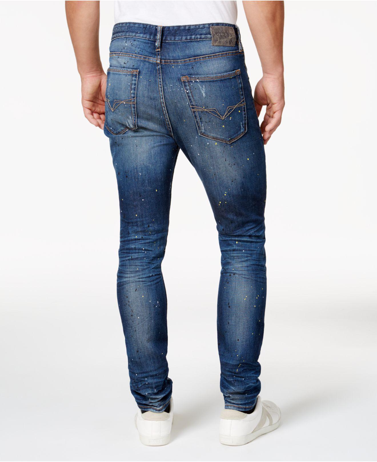 Guess Denim Men's Paint-splattered Ripped Jeans in Blue for Men - Lyst