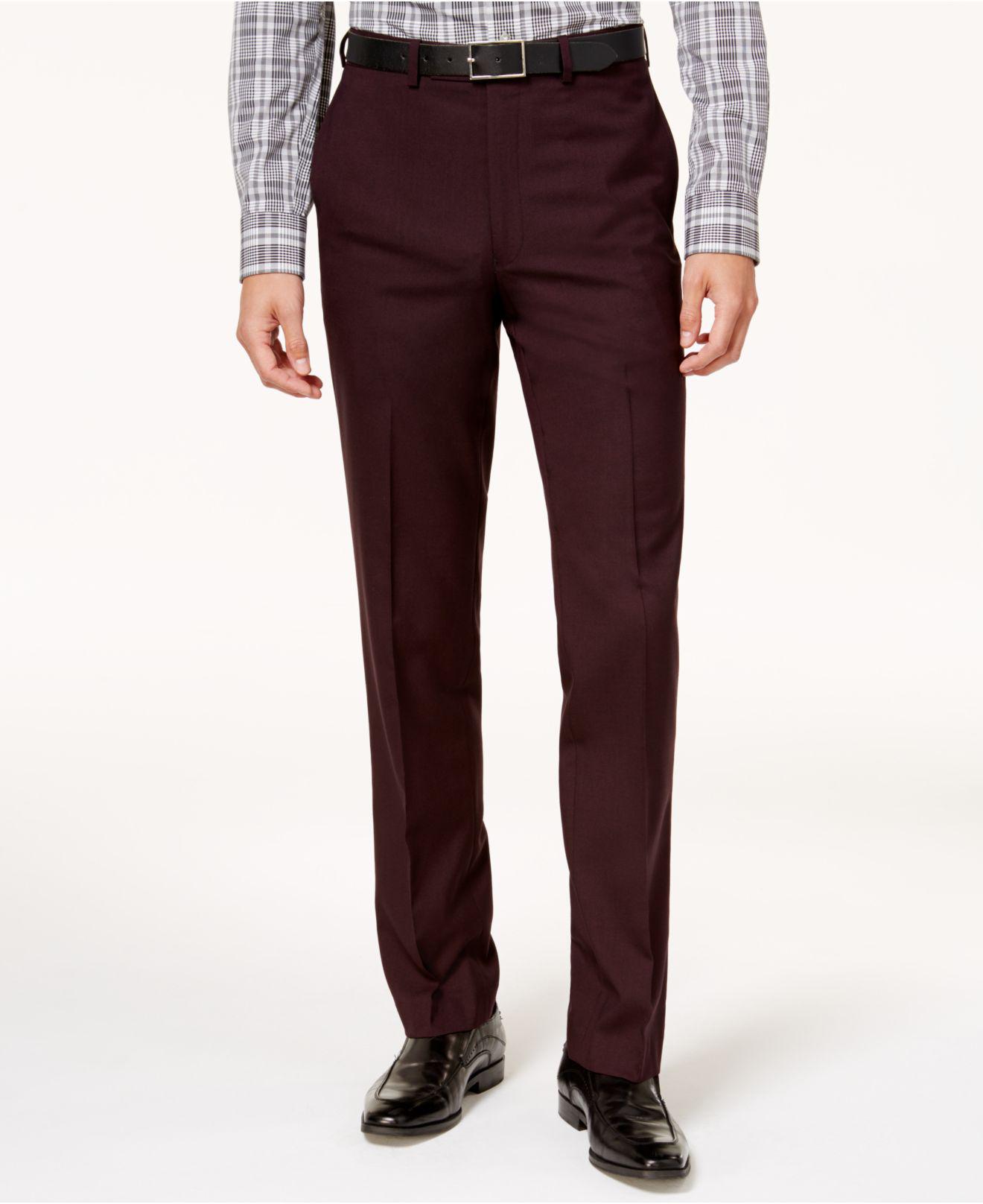 Calvin Klein Men's Slim-fit Stretch Solid Wine Dress Pants in Red for Men |  Lyst