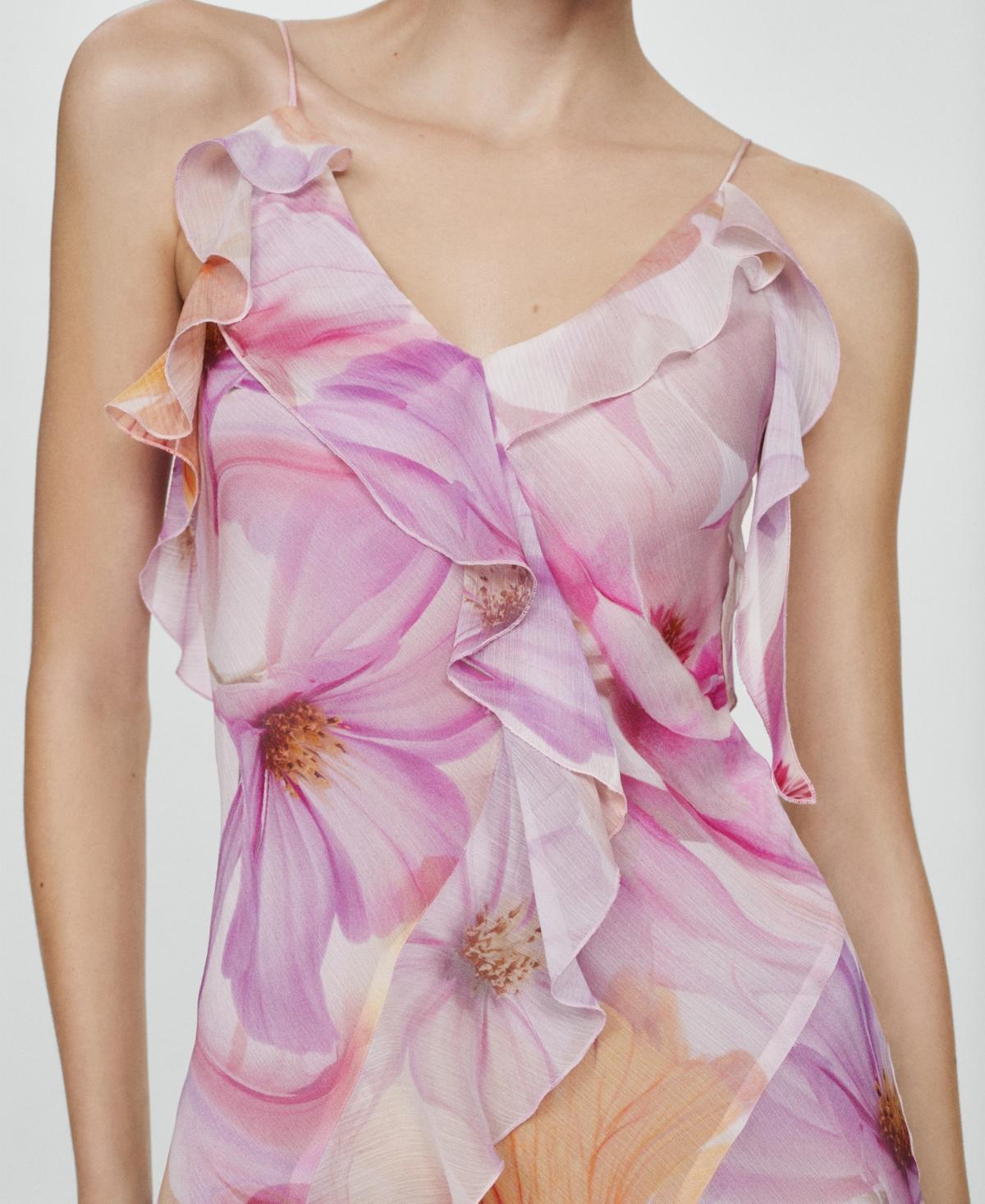 Mango Ruffled Floral Print Dress in Pink | Lyst
