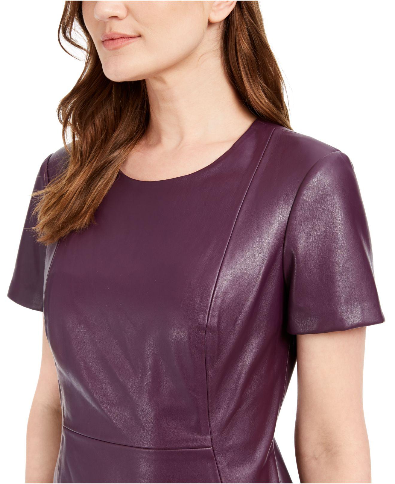 Calvin Klein Faux-leather Sheath Dress in Purple | Lyst