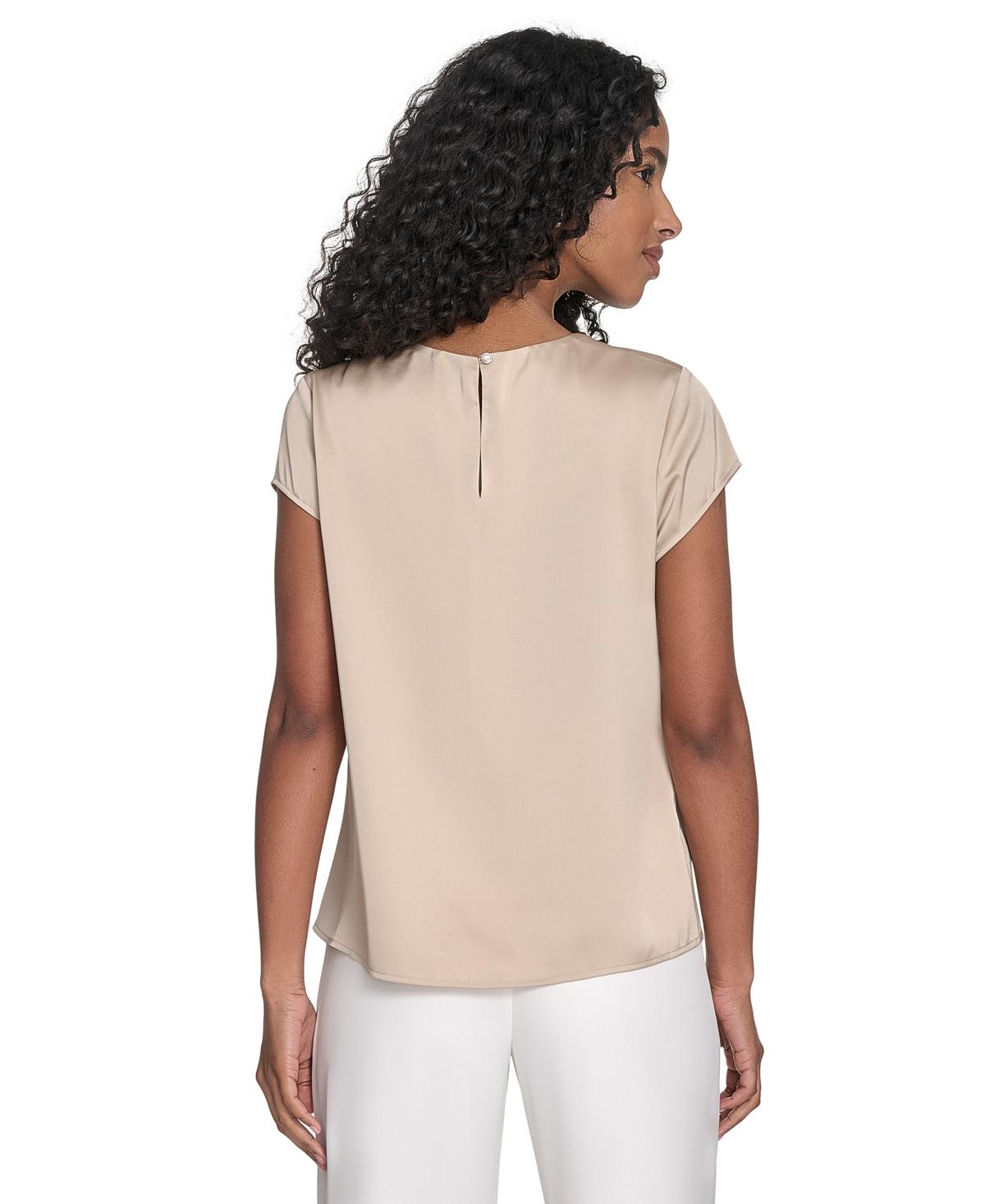売れ筋商品|||カルバンクライン カットソー トップス レディース Women's Cap Sleeve Satin Pleat-Neck Blouse Green Olive Calvin Klein Cap Sleeve Satin Pleat-neck Blouse in Green | Lyst